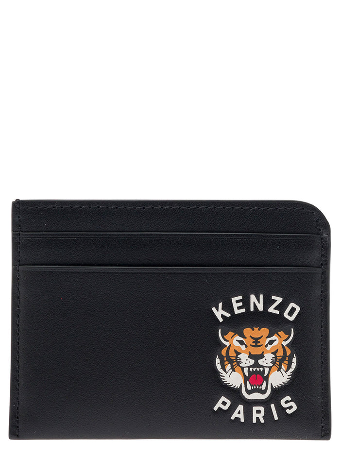 Black Card-Holder With Tiger Patch Leather Man Cow Products