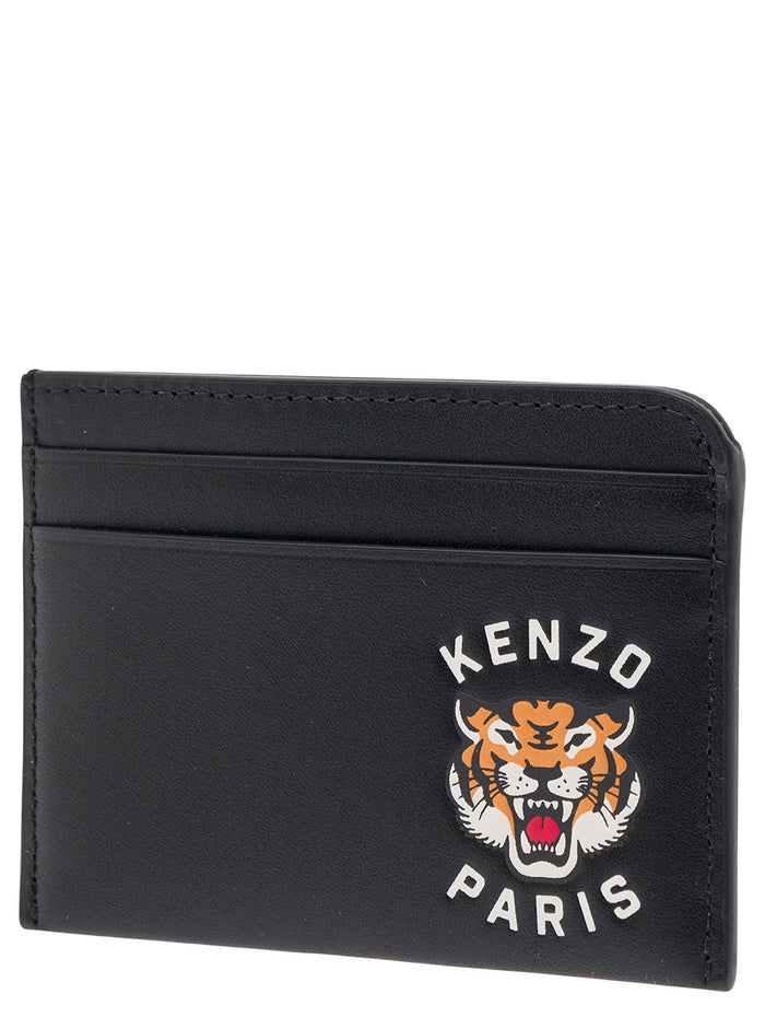 Black Card-Holder With Tiger Patch Leather Man Cow Products