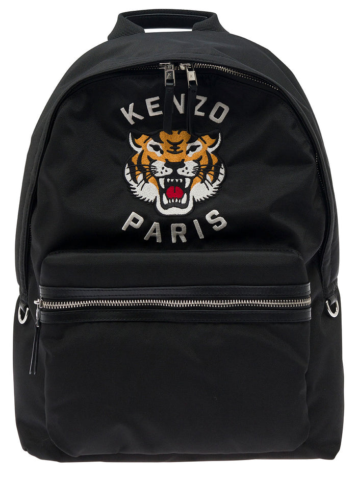 Zaino Con Ricamo Tiger Nylon Nero Uomo Black Polyester Backpacks And Belt Bags