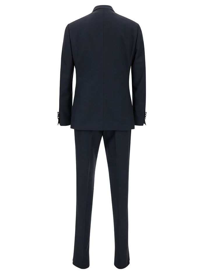 Blue Single-Breasted Suit With Peak Revers Wool Man Blu Suits