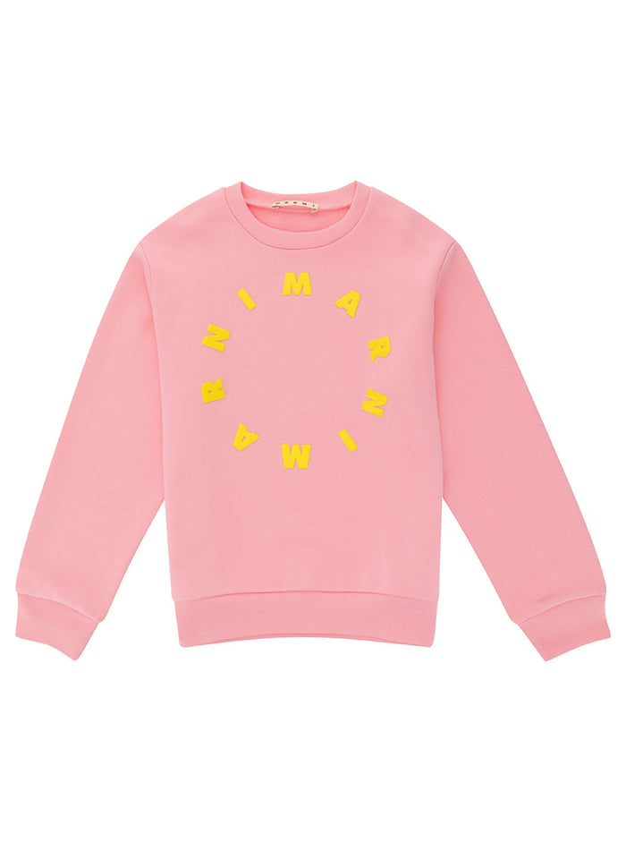 Pink Crewneck Sweatshirt With Contrasting Logo Print Cotton Boy Sweatshirts
