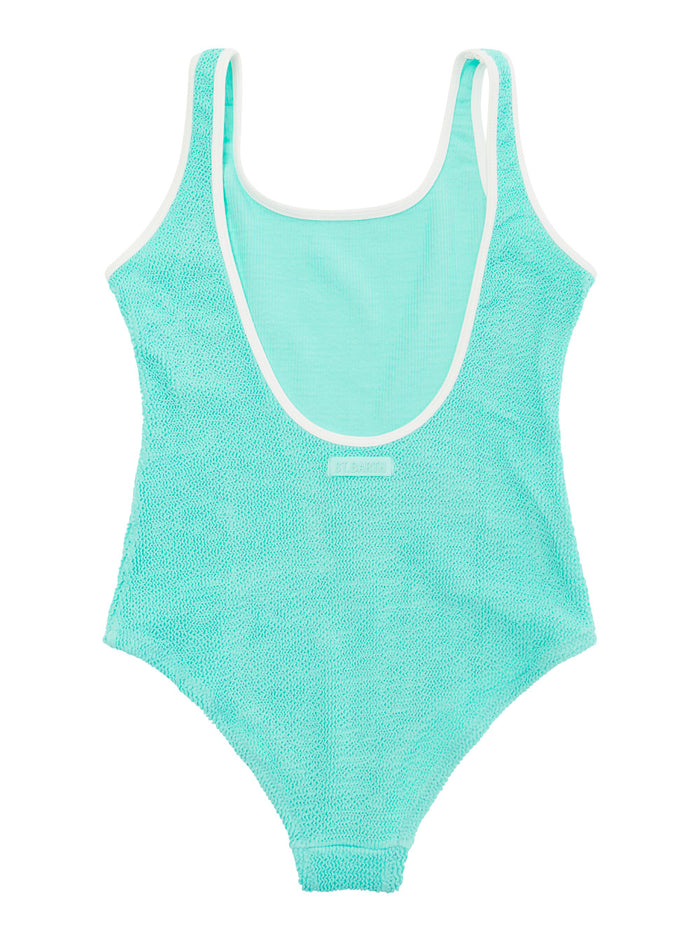 Cara Light Blue One-Piece Backless Swimsuit Stretch Fabric Girl Polyamide Elastane Beachwear