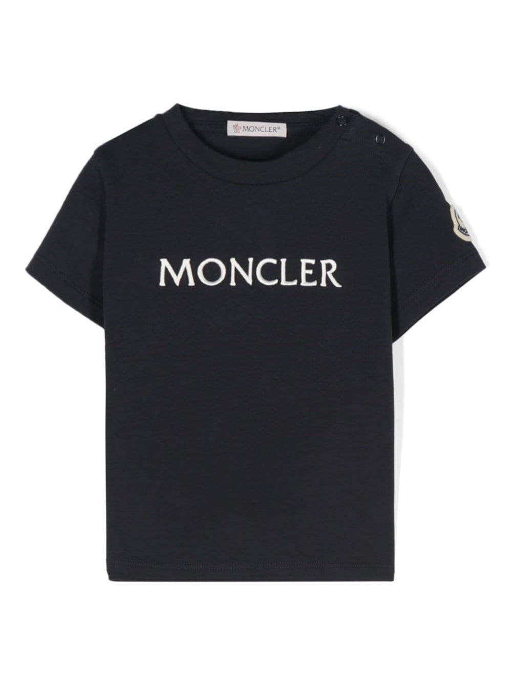 Black Crewneck T-Shirt With Logo Print Stretch Cotton Baby Elastane Tshirts And Polo Shirts