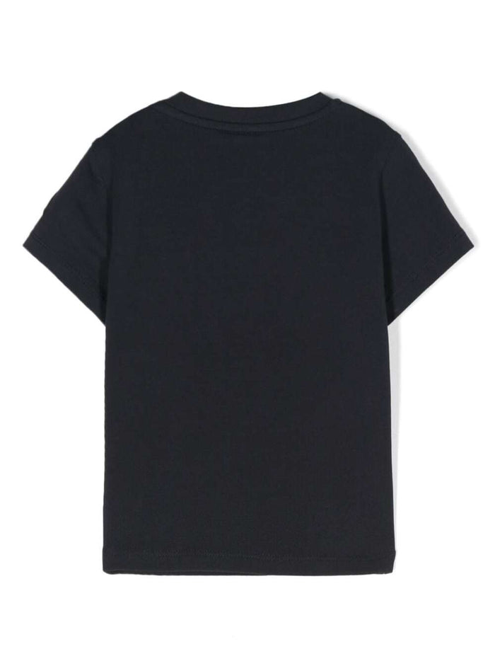 Black Crewneck T-Shirt With Logo Print Stretch Cotton Baby Elastane Tshirts And Polo Shirts