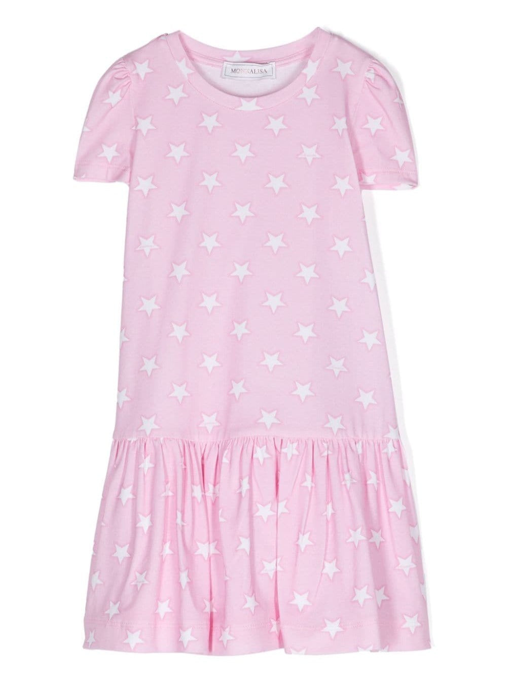 Pink Dress With All-Over Star Print Stretch Cotton Girl Elastan