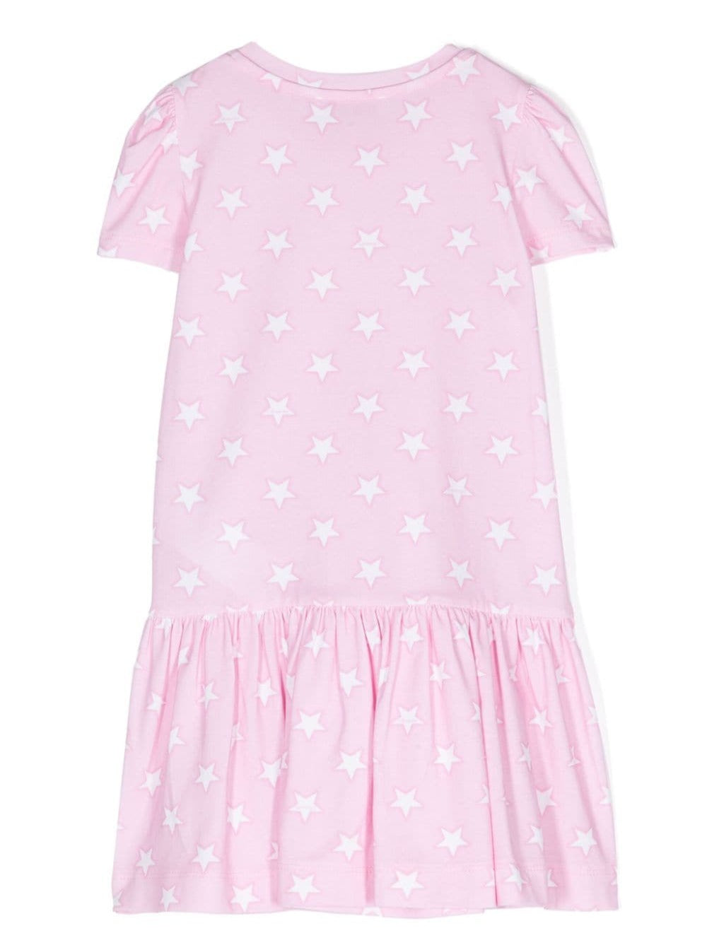 Pink Dress With All-Over Star Print Stretch Cotton Girl Elastan