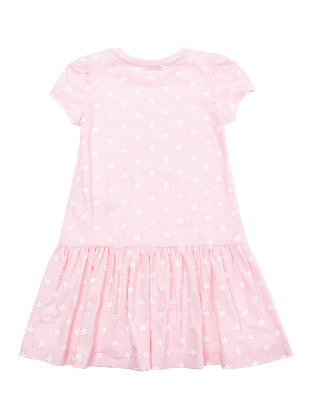 Pink Dress With All-Over Star Print Stretch Cotton Girl Elastan