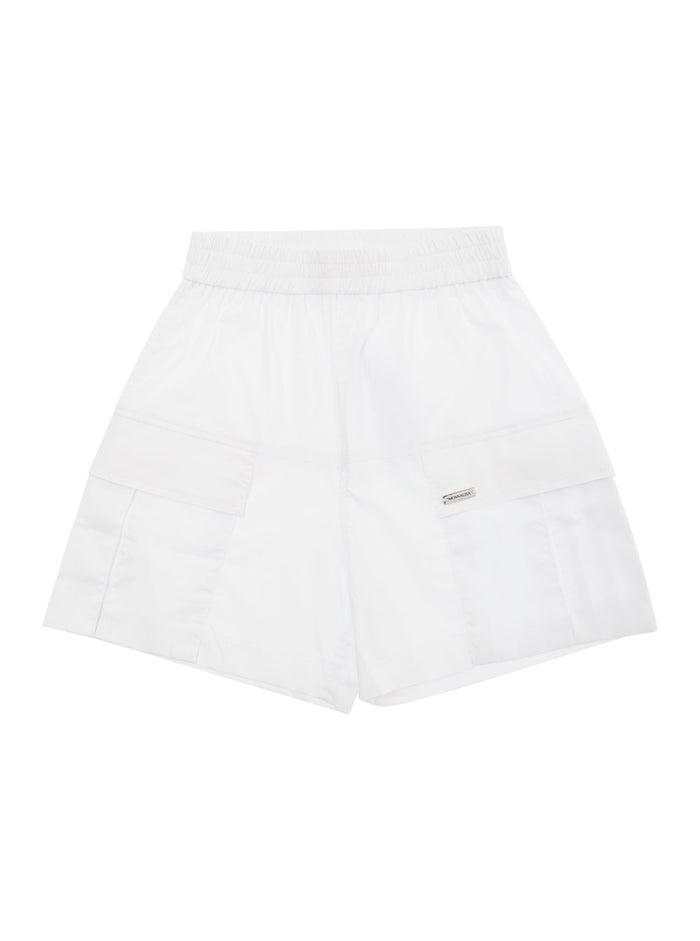 White Shorts With Logo Plaque And Elastic Waistband Cotton Girl Bermuda