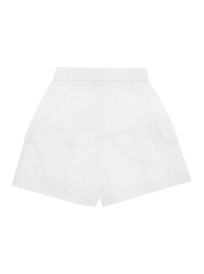 White Shorts With Logo Plaque And Elastic Waistband Cotton Girl Bermuda