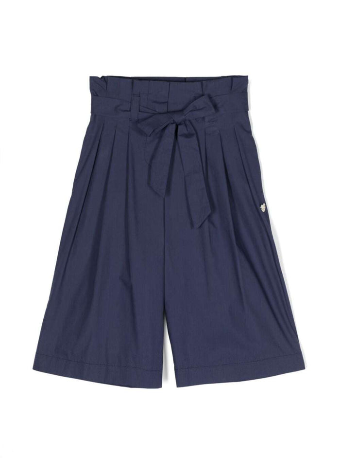 Blue Shorts With High Waistband Cotton Girl Blu Trousers