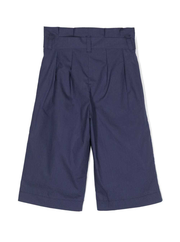 Blue Shorts With High Waistband Cotton Girl Blu Trousers