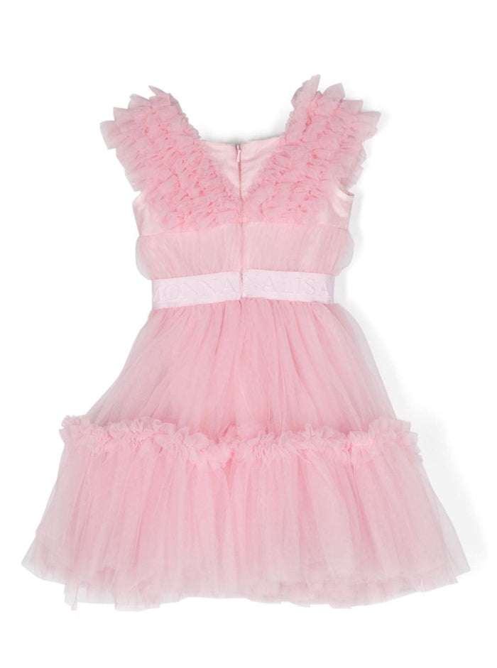 Pink Mini Dress With Band Tulle Girl Polyamide