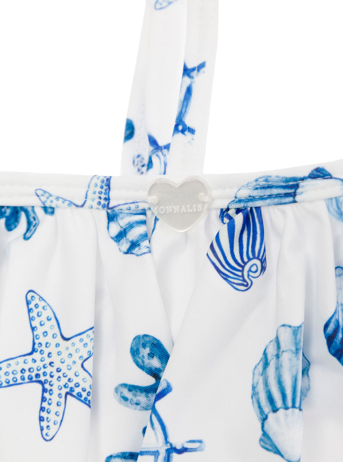 White And Blue Bikini With Graphic Print Technical Fabric Girl Polyester Elastan Beachwear