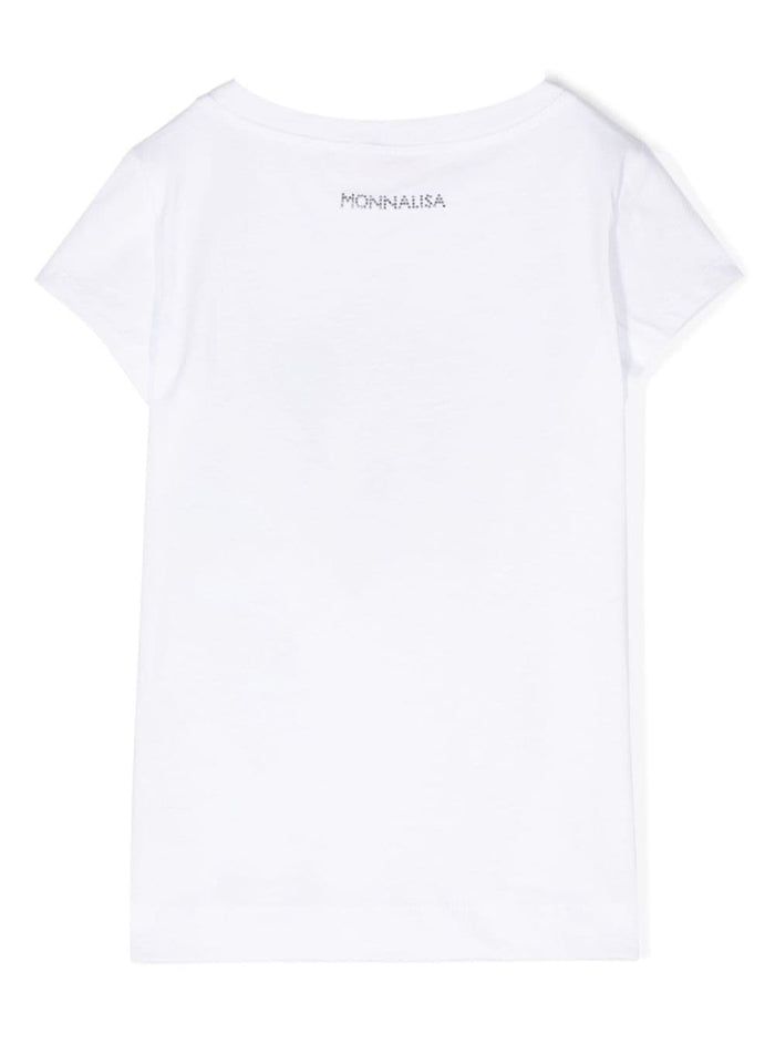White T-Shirt With Minnie Print And Rhinestone Cotton Girl Tshirts Polo Shirts