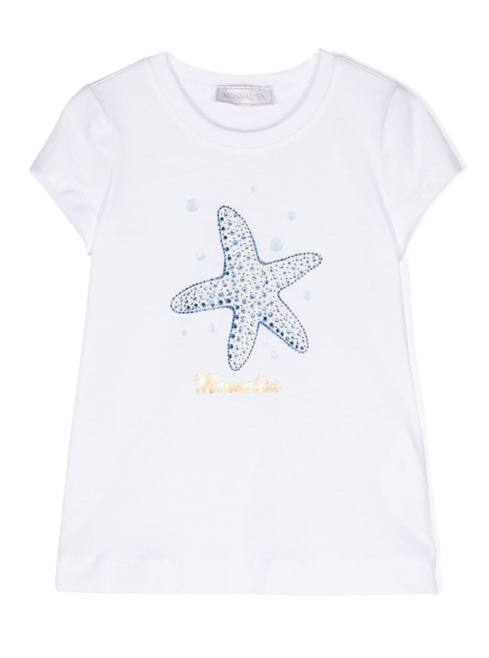 White T-Shirt With Starfish Print Stretch Cotton Girl Elastan Tshirts And Polo Shirts