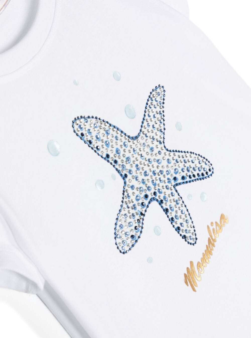 White T-Shirt With Starfish Print Stretch Cotton Girl Elastan Tshirts And Polo Shirts