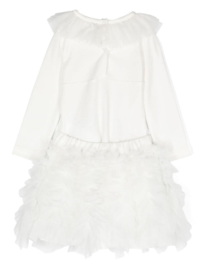 White Three Piece Set With Ruches Fabric And Tulle Girl Polyester Jumpsuits