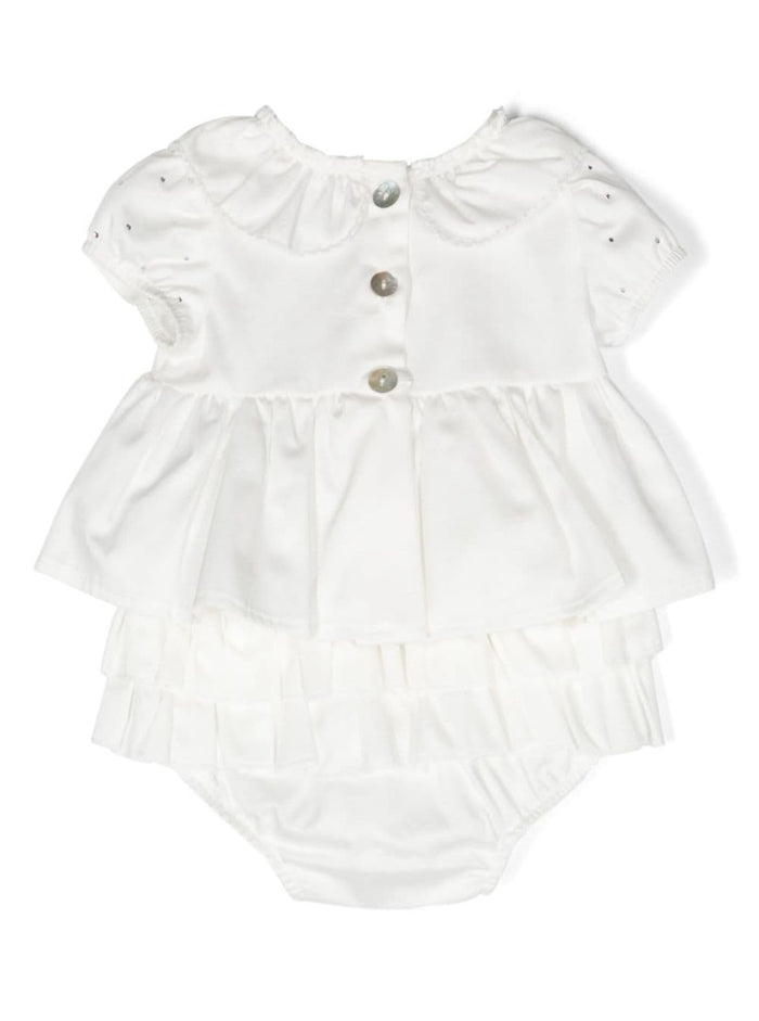 White Romper With Peter Pan Collar And Rhinestone Cotton Baby Jumpsuits