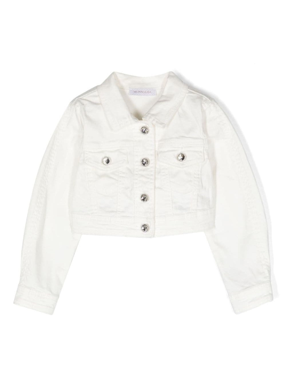 White Crop Jacket With Buttons Stretch Cotton Denim Girl Elastan