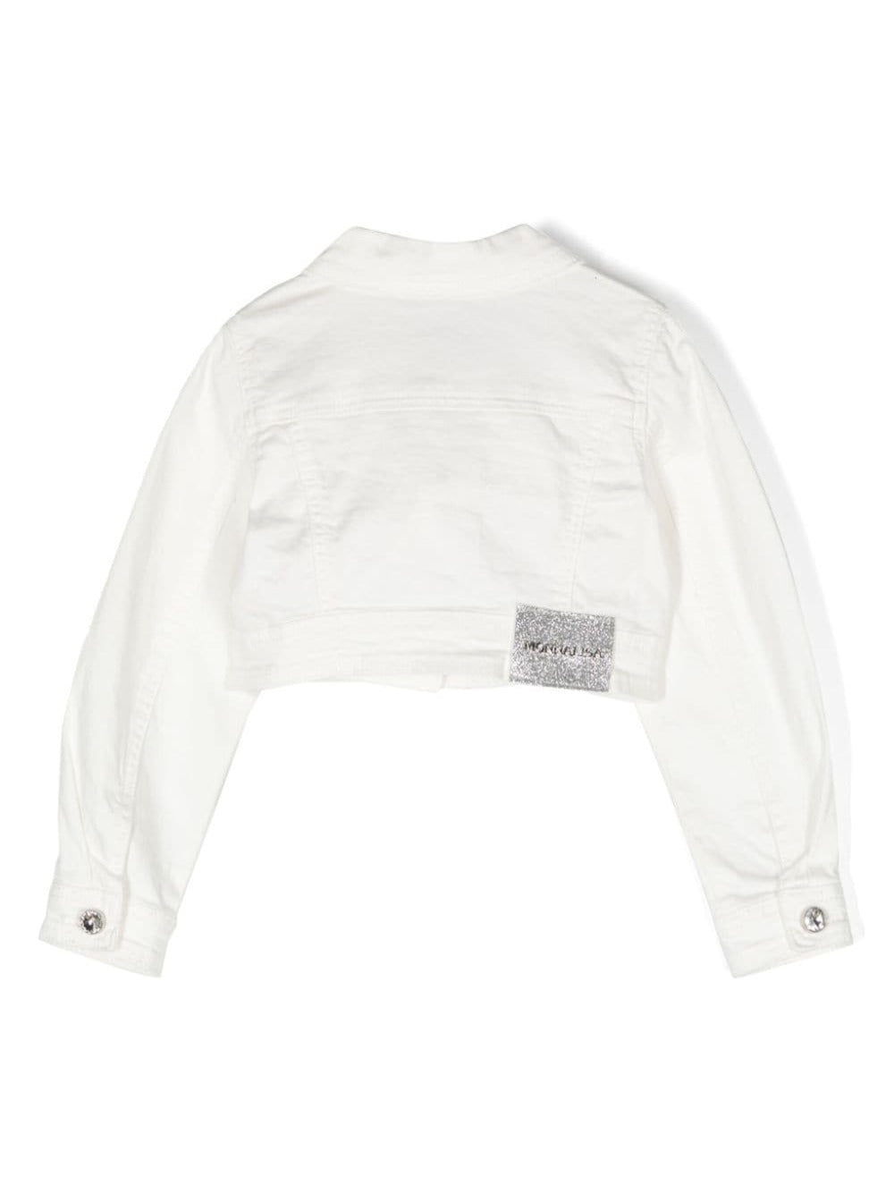White Crop Jacket With Buttons Stretch Cotton Denim Girl Elastan