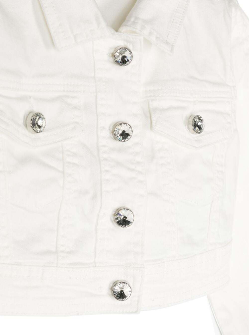 White Crop Jacket With Buttons Stretch Cotton Denim Girl Elastan