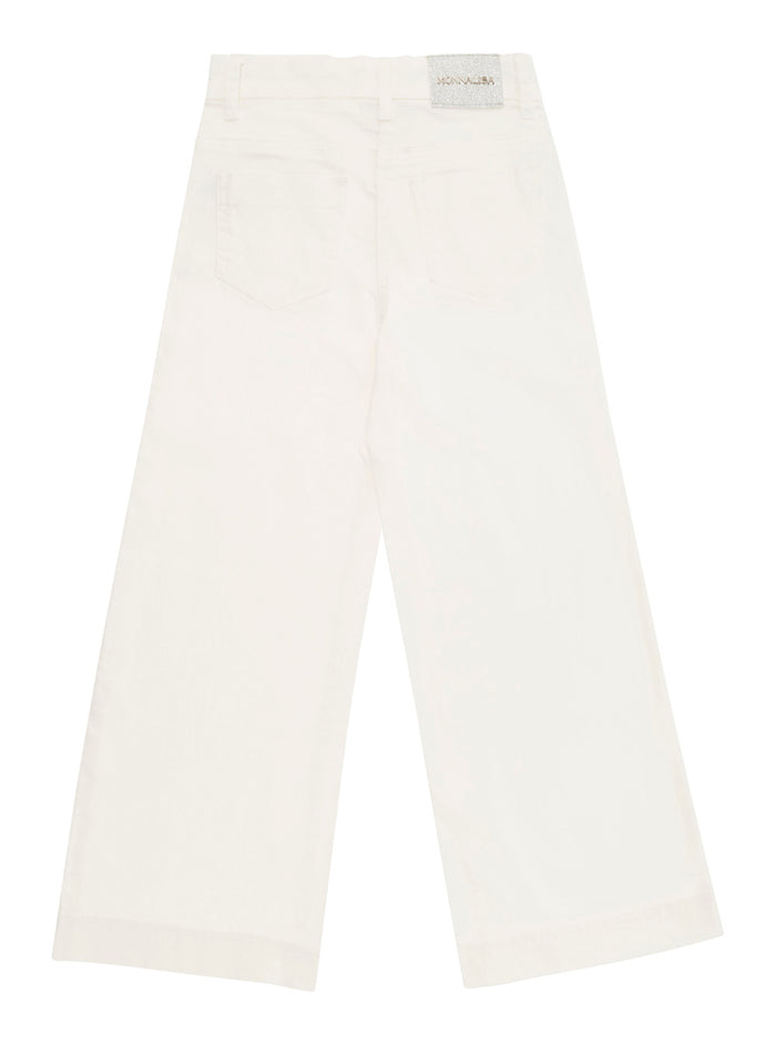 White Five-Pocket Jeans With Logo Patch Stretch Cotton Denim Girl Elastan