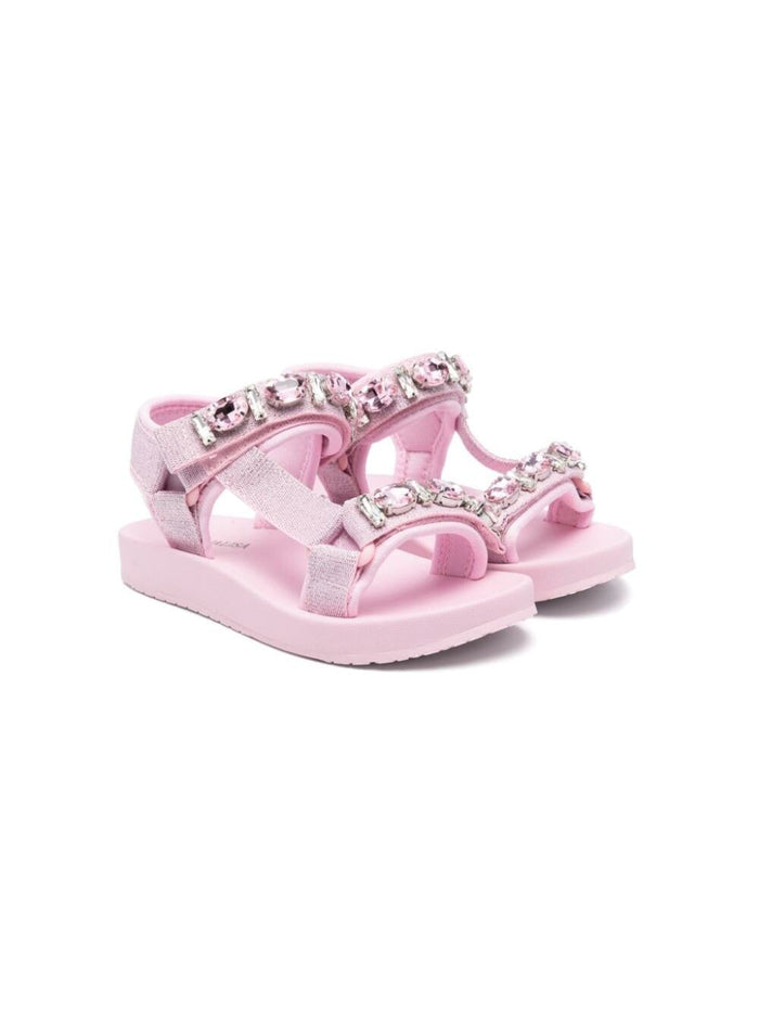 Pink Sandals With Rhinestones Polyamide Girl Flat Shoes