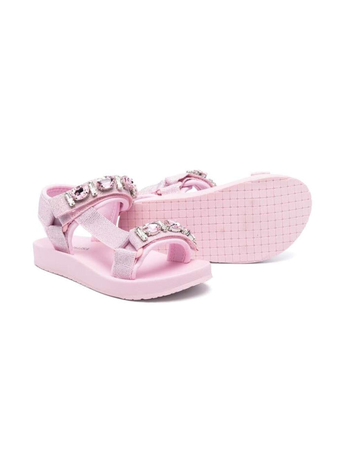 Pink Sandals With Rhinestones Polyamide Girl Flat Shoes