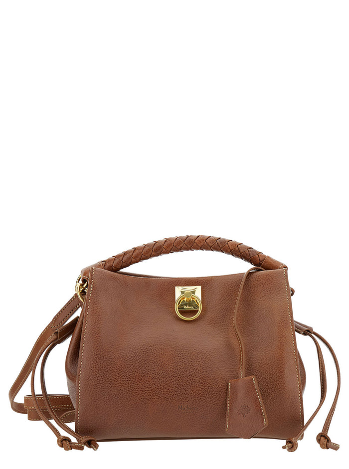 Small Iris Brown Handbag With Logo Detail Hammered Leather Woman Bovine Hand Bags