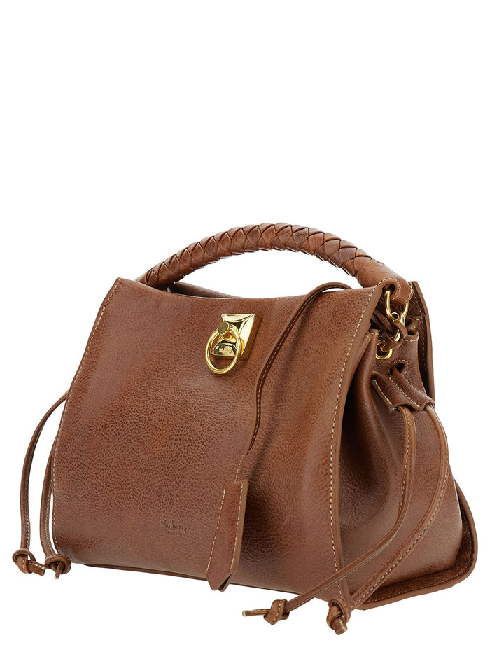 Small Iris Brown Handbag With Logo Detail Hammered Leather Woman Bovine Hand Bags
