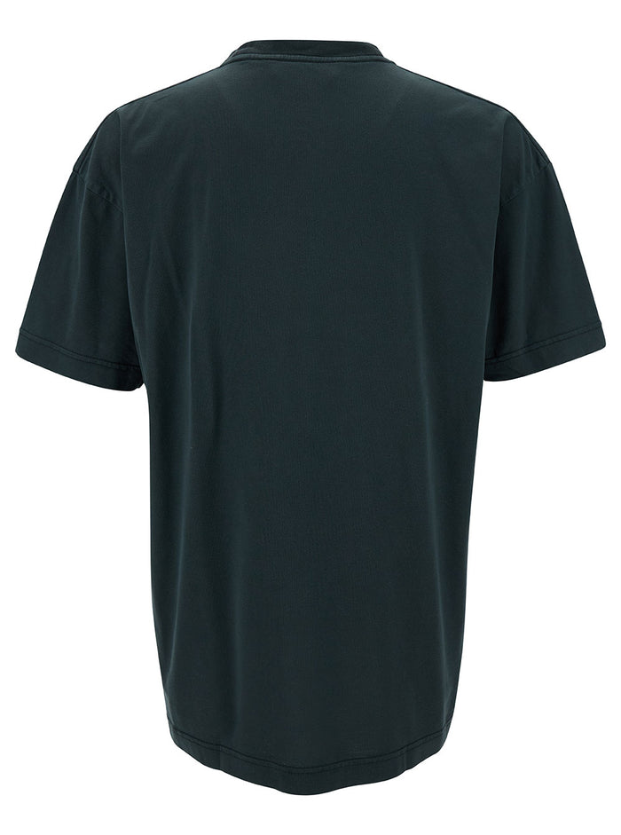 Grey Crewneck T-Shirt With Palm Angels City Print Cotton Man Tshirts And Polo Shirts