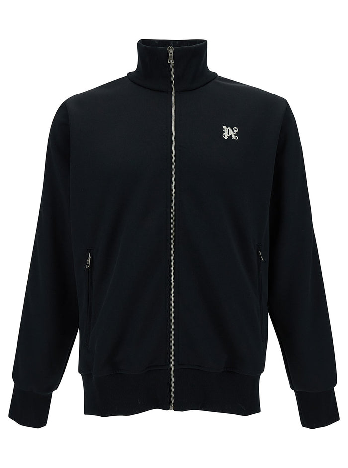 Black Sweatshirt With Logo Embroidery Tech Fabric Man Polyester Sweatshirts