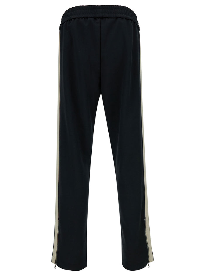 Black Pants With Logo Embroidery And Contrasting Band Tech Fabric Man Polyester Trousers