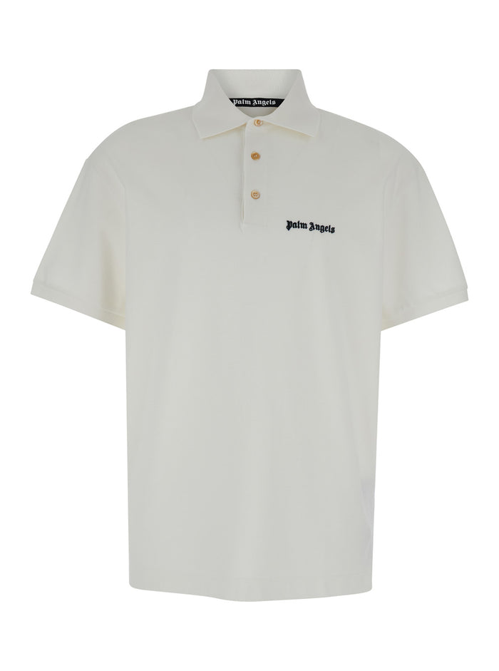 White Polo Shirt With Classic Collar And Logo On The Front Cotton Man Tshirts