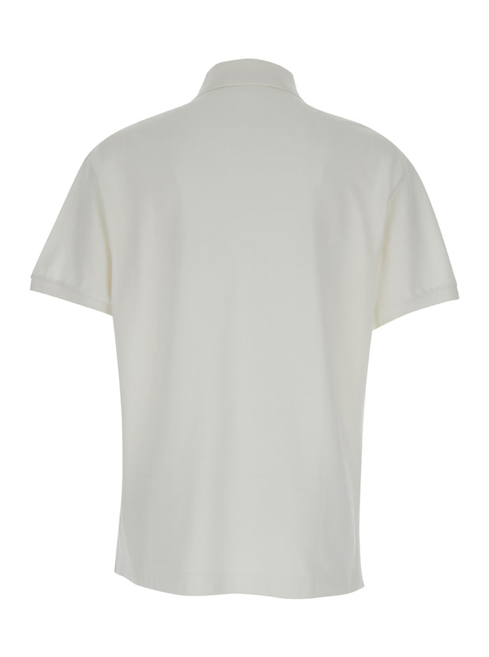 White Polo Shirt With Classic Collar And Logo On The Front Cotton Man Tshirts