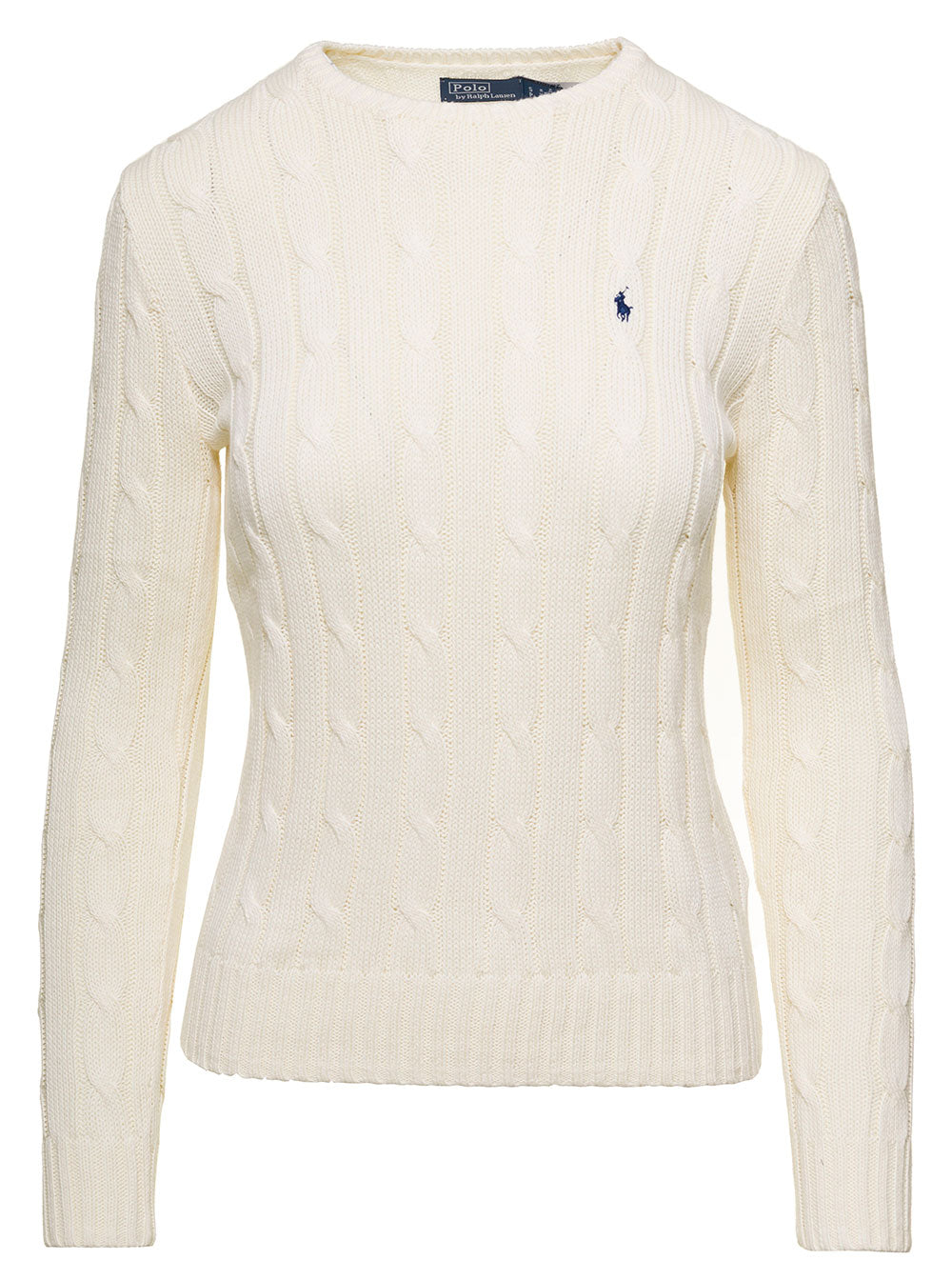Juliana White Cable Knit Pullover With Contrasting Embroidered Logo Cotton Woman Jersey