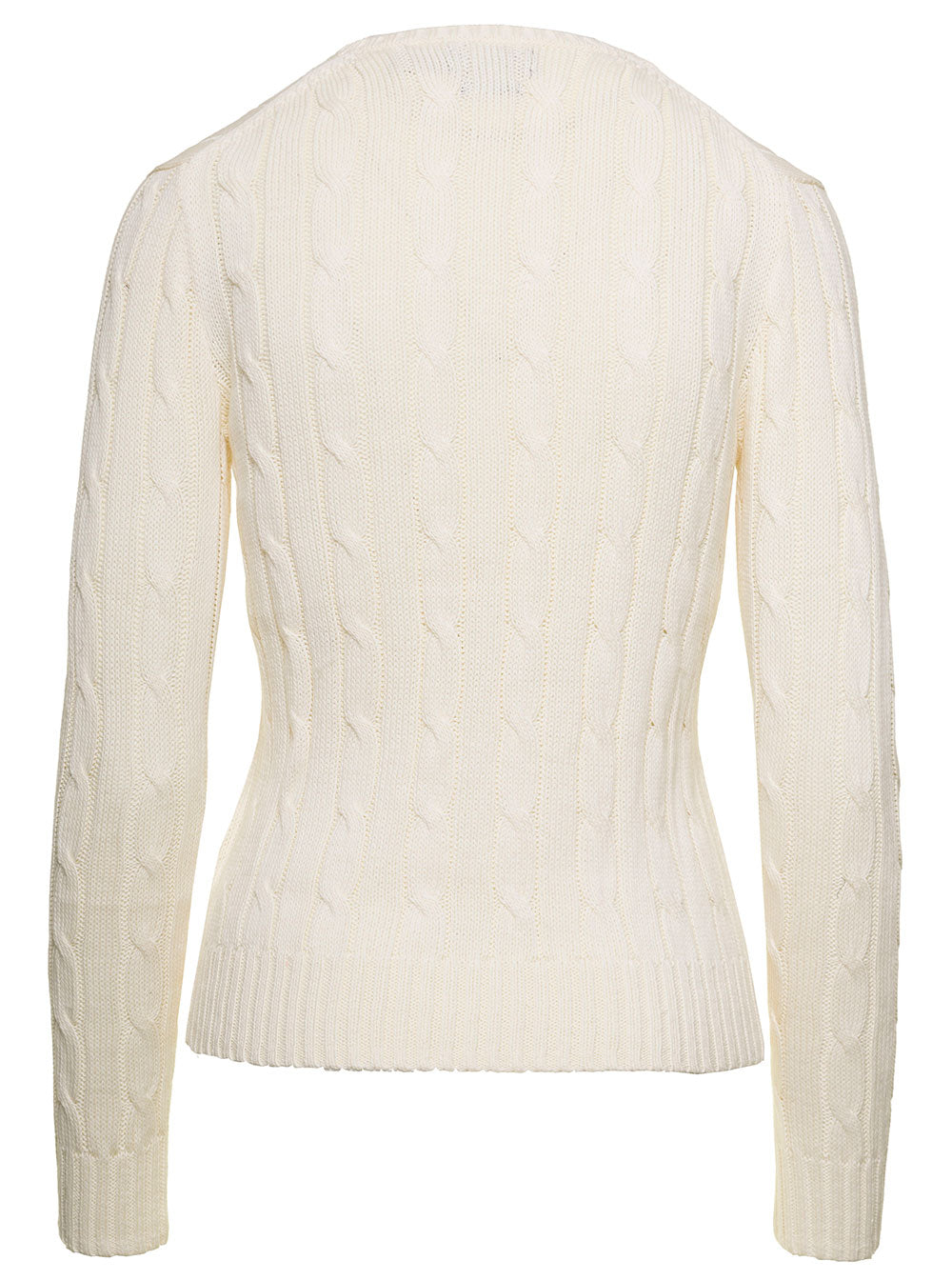 Juliana White Cable Knit Pullover With Contrasting Embroidered Logo Cotton Woman Jersey