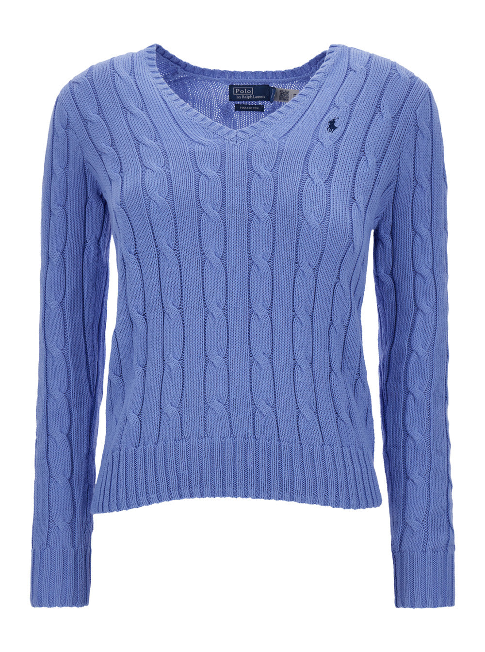 Kimberly Light Blue Cable-Knit Pullover With Pony Embroidery Cotton Woman Jersey