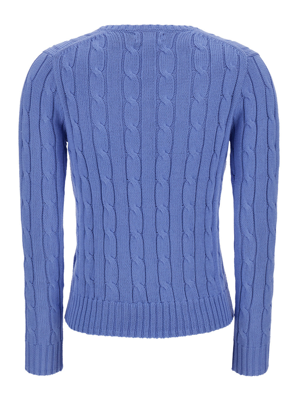 Kimberly Light Blue Cable-Knit Pullover With Pony Embroidery Cotton Woman Jersey