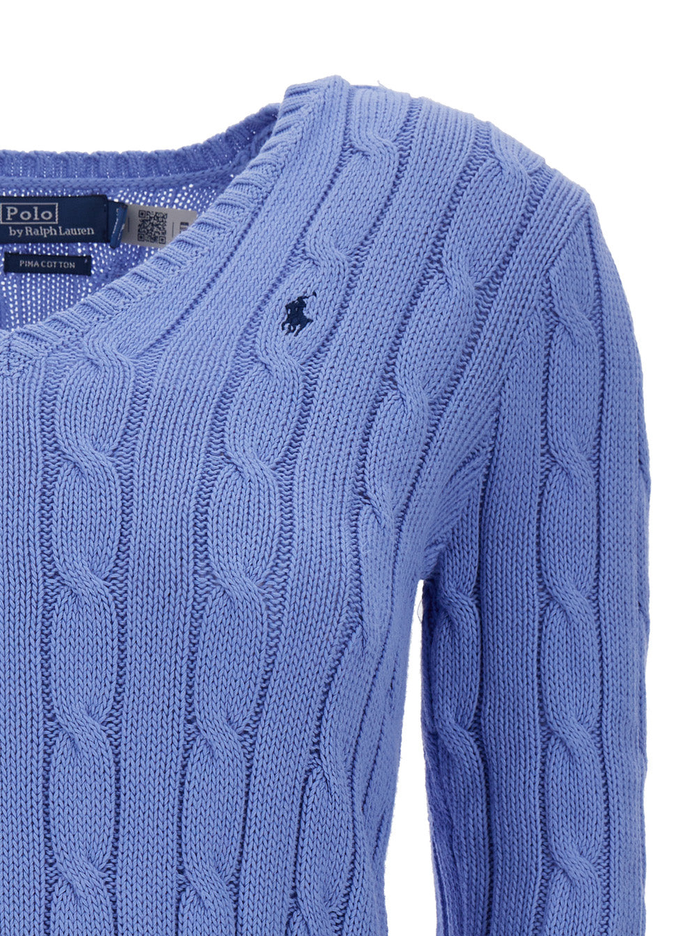 Kimberly Light Blue Cable-Knit Pullover With Pony Embroidery Cotton Woman Jersey