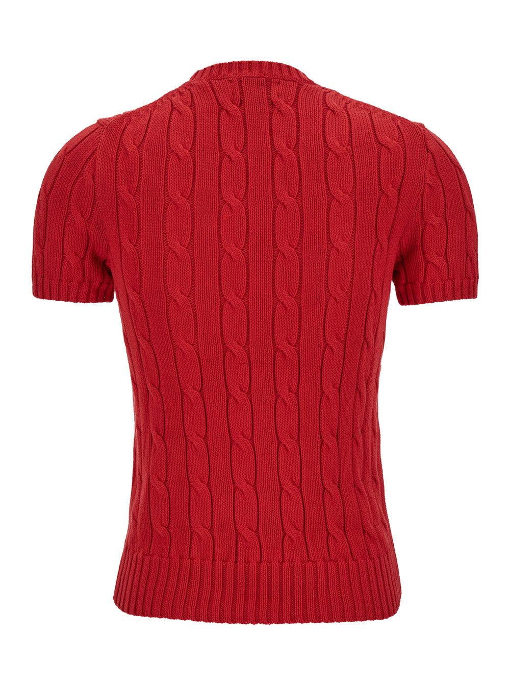 Red Cable Knit T-Shirt With Embroidered Logo Cotton Woman Tshirts And Polo Shirts