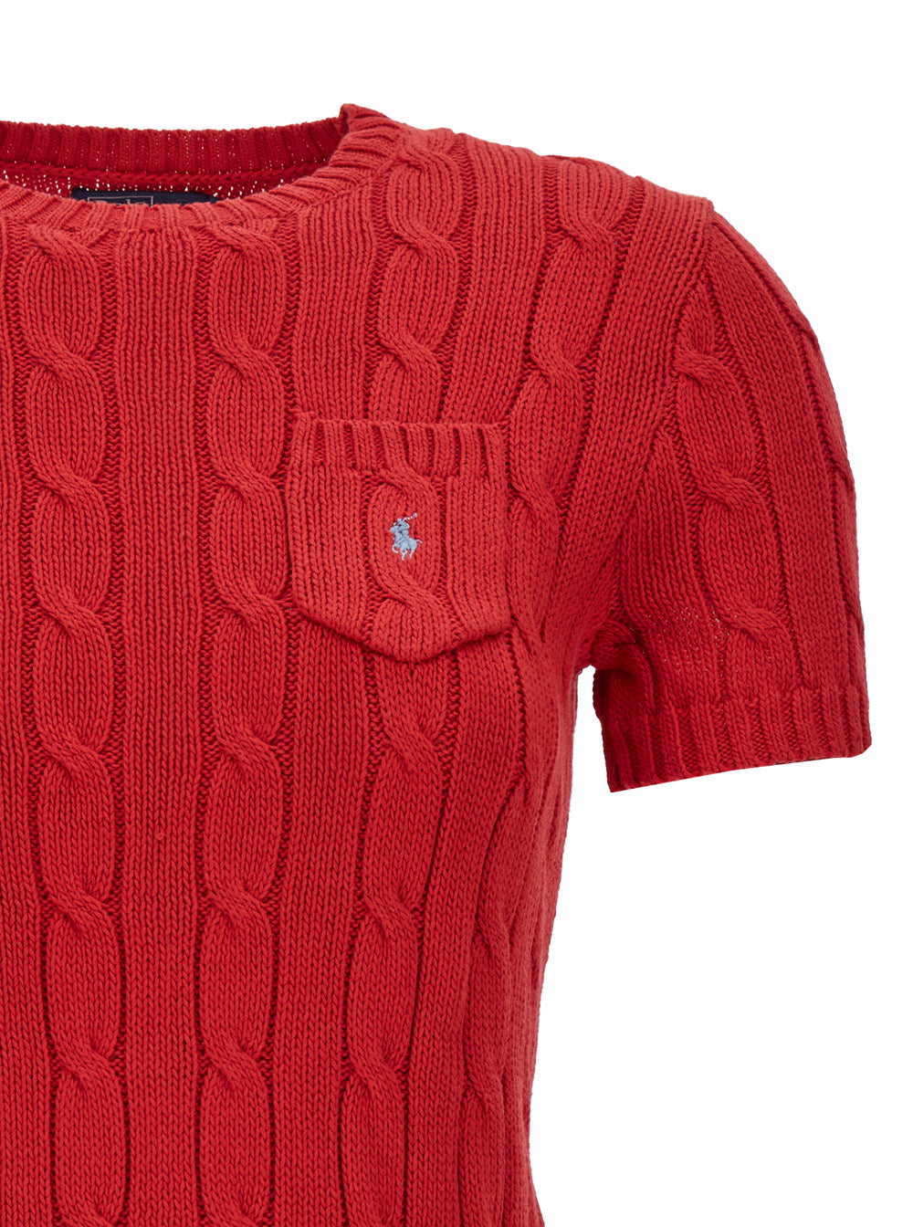 Red Cable Knit T-Shirt With Embroidered Logo Cotton Woman Tshirts And Polo Shirts