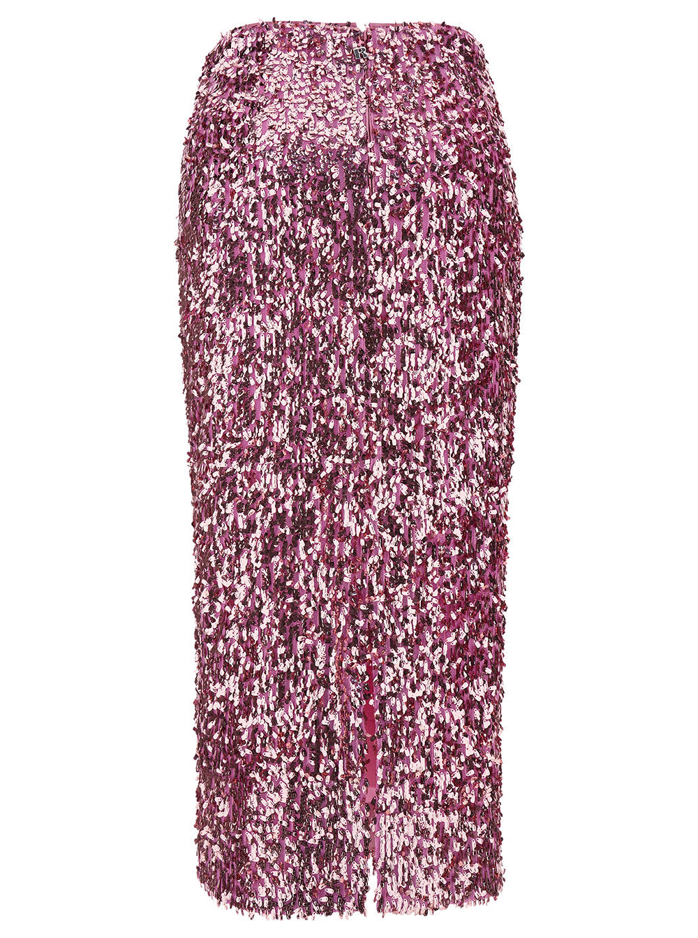 Pink Pencil Skirt With All-Over Sequins Embellishment Tech Fabric Woman Polyester