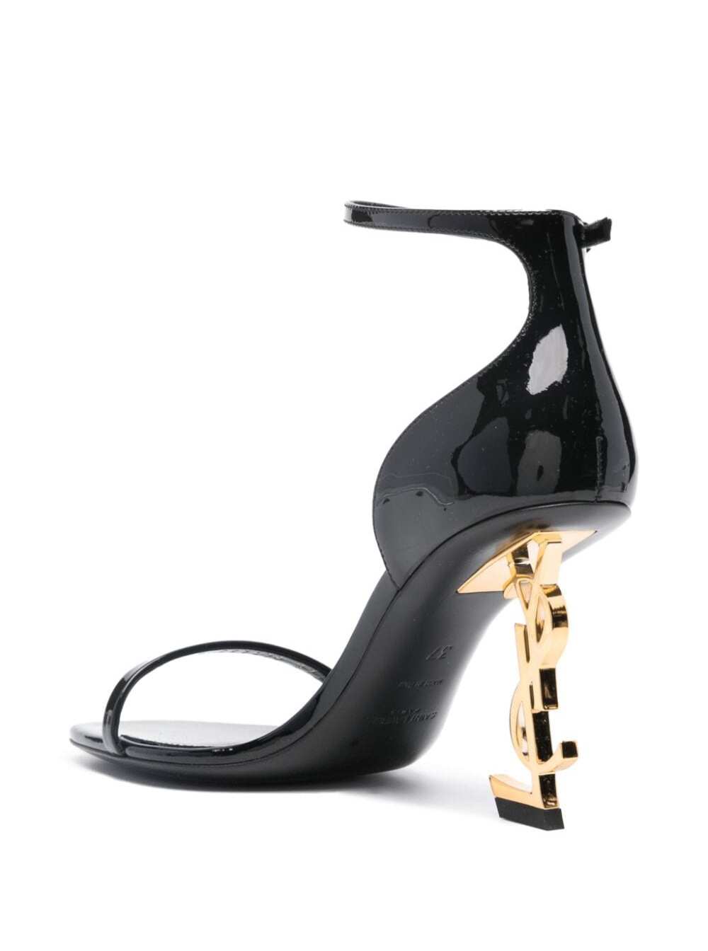 Opyum Black Sandals With Ysl Heel Patent Leather Woman Calf Heels