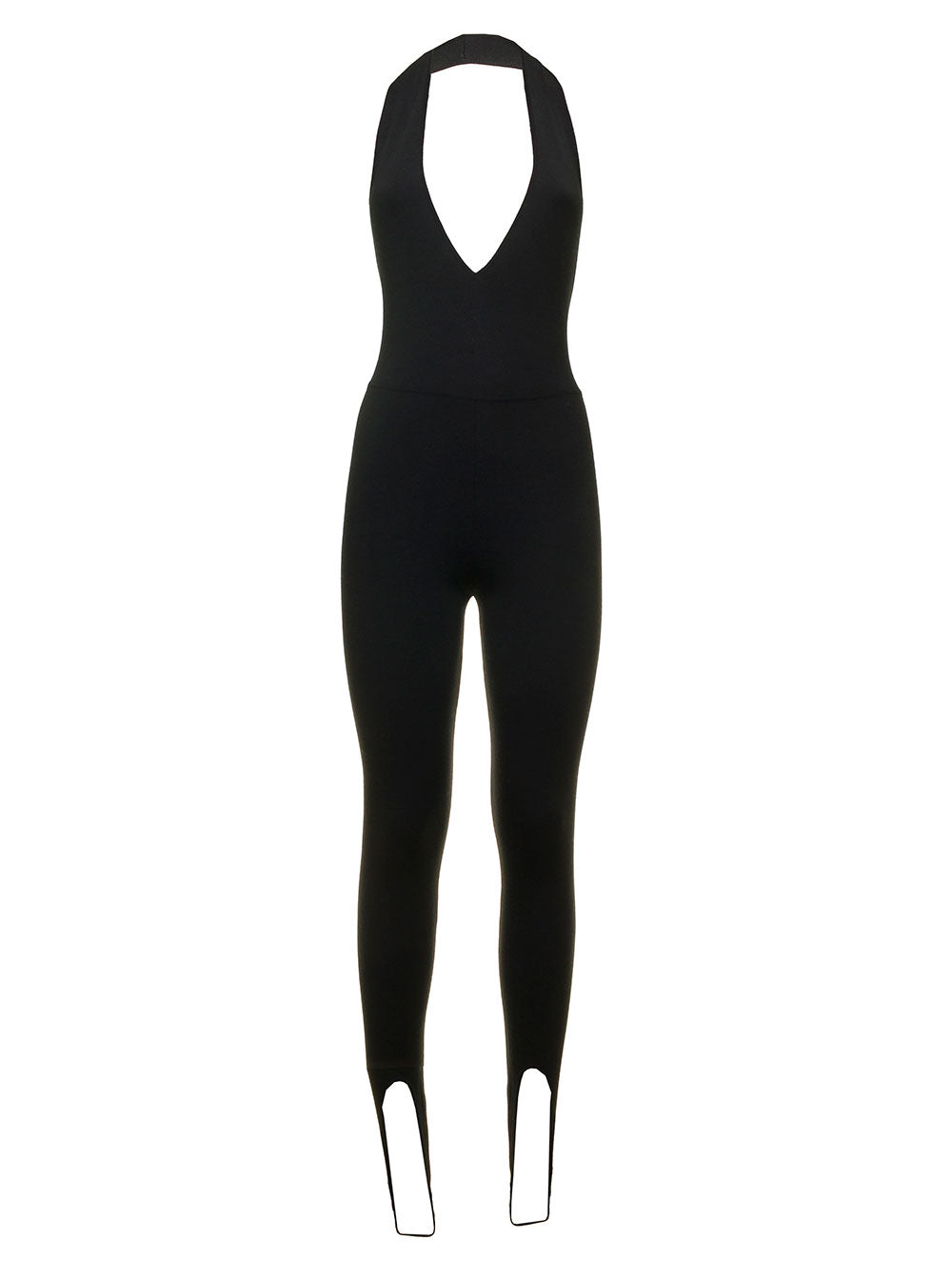 Halterneck Black Open-Back Jumpsuit Woman Saint Laurent Wool Jumpsuits