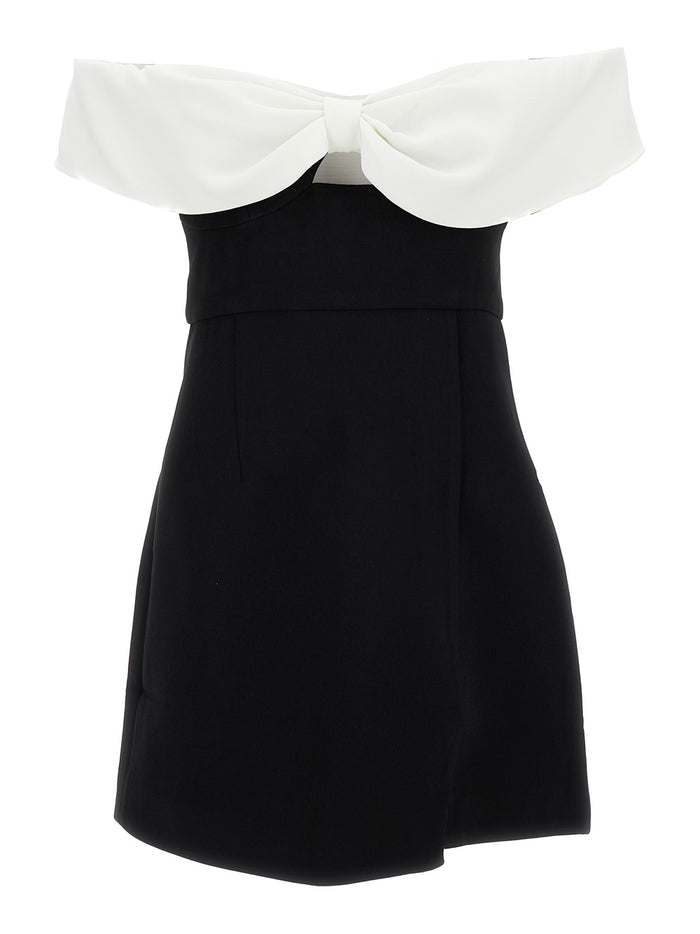 Black And White Off-Shoulder Mini Dress Polyester Woman