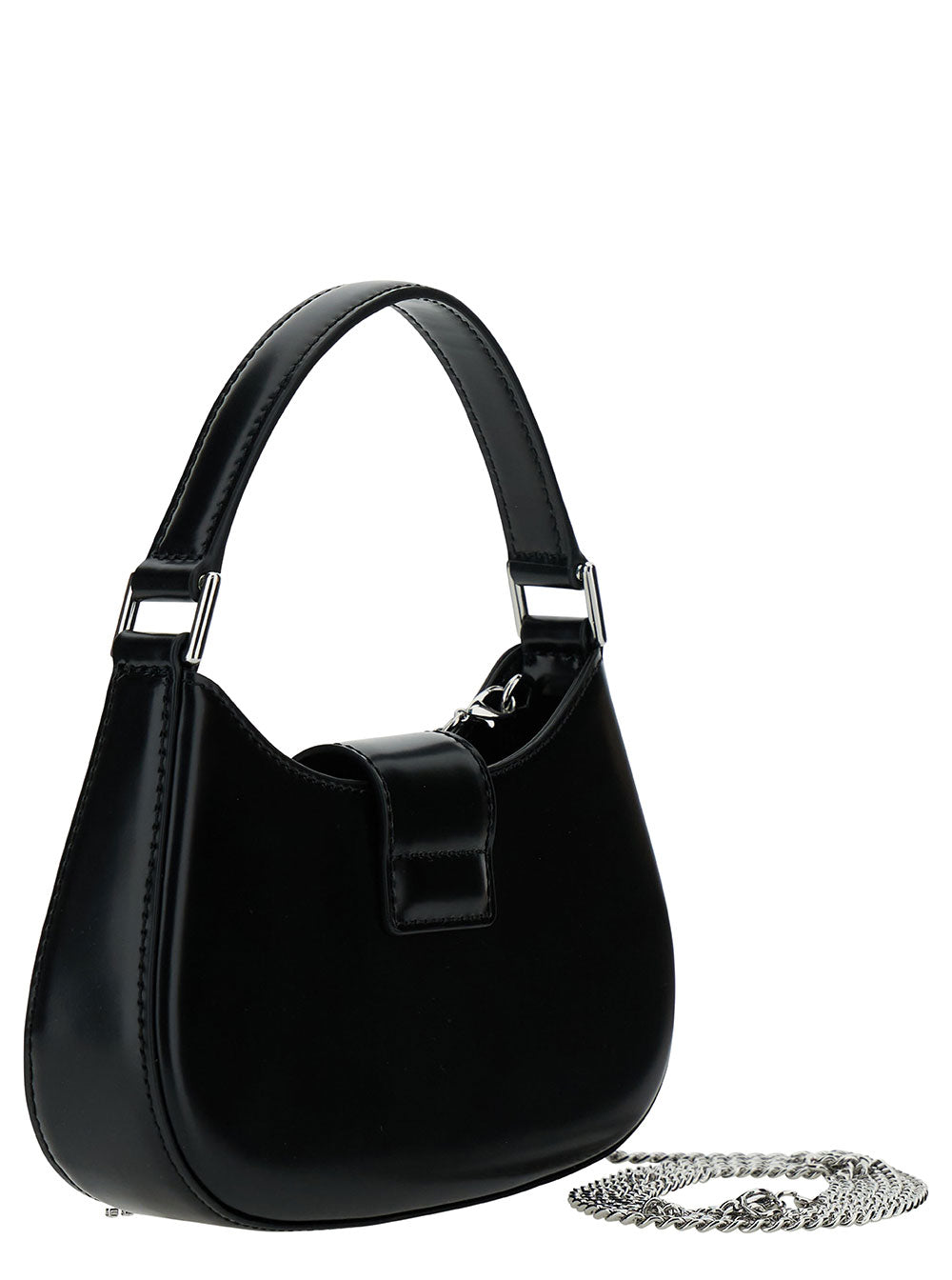 Black Hobo Bag With Swarowski Bow Detail Glossy Leather Woman Cow Shoulder
