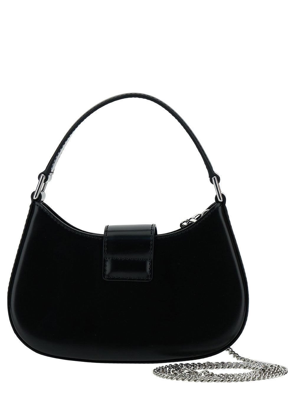 Black Hobo Bag With Swarowski Bow Detail Glossy Leather Woman Cow Shoulder