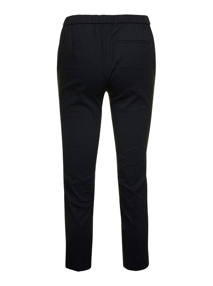 Black Pull On Trousers Linen Stretch Woman Viscose Elastane