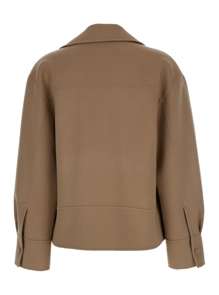 Beige Biker Jacket With Zip Wool And Cashmere Woman